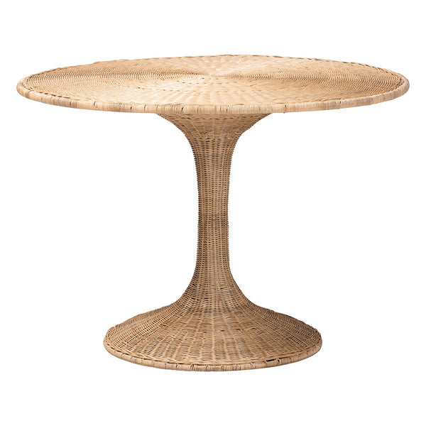 Baxton Studio Bali Liam 5-Piece Rattan Dining Set - Handwoven Boho-Coastal Round Table & Cushioned Chairs Liam-Light Honey Rattan-5PC Dining Set
