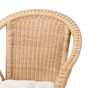 Baxton Studio Bali Liam 5-Piece Rattan Dining Set - Handwoven Boho-Coastal Round Table & Cushioned Chairs Liam-Light Honey Rattan-5PC Dining Set