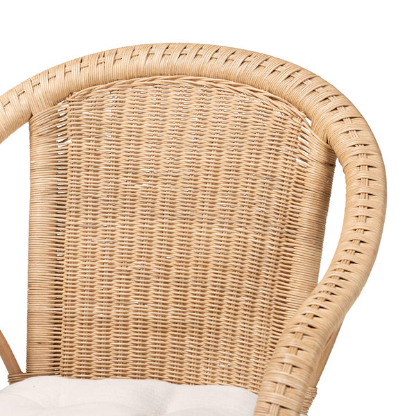 Baxton Studio Bali Liam 5-Piece Rattan Dining Set - Handwoven Boho-Coastal Round Table & Cushioned Chairs Liam-Light Honey Rattan-5PC Dining Set