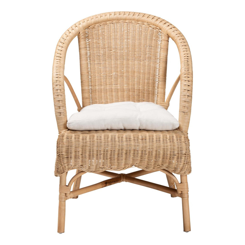 Baxton Studio bali Reinu Handcrafted Natural Rattan Dining Chair with Plush Cushion for Bohemian Elegance DC829-Reinu-Light Honey Rattan-CC