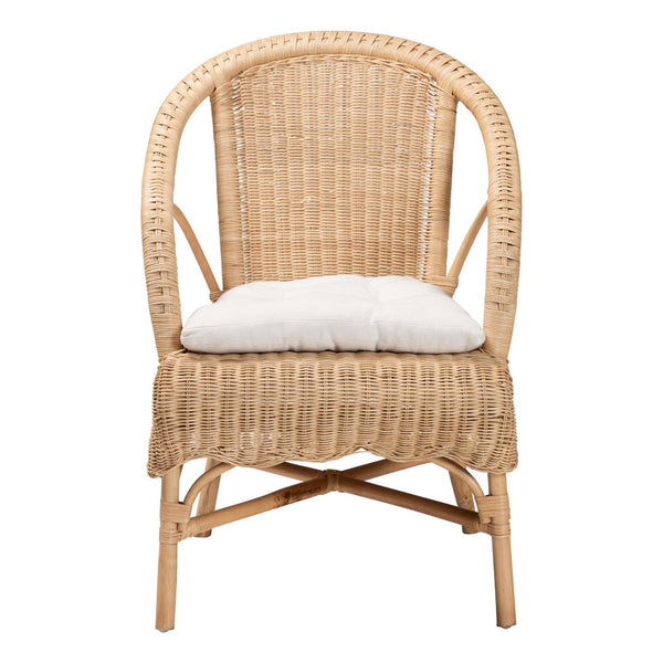 Baxton Studio bali Reinu Handcrafted Natural Rattan Dining Chair with Plush Cushion for Bohemian Elegance DC829-Reinu-Light Honey Rattan-CC