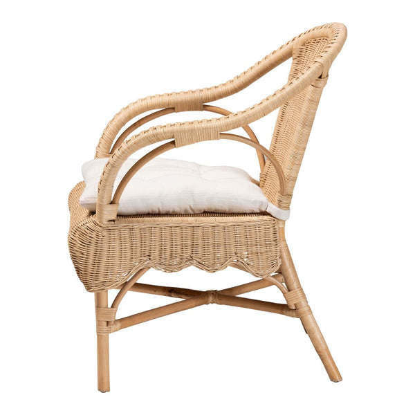 Baxton Studio bali Reinu Handcrafted Natural Rattan Dining Chair with Plush Cushion for Bohemian Elegance DC829-Reinu-Light Honey Rattan-CC