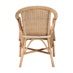 Baxton Studio bali Reinu Handcrafted Natural Rattan Dining Chair with Plush Cushion for Bohemian Elegance DC829-Reinu-Light Honey Rattan-CC