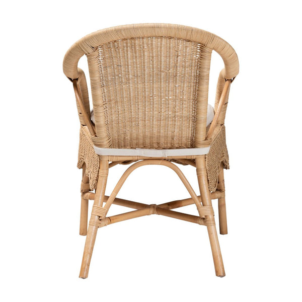 Baxton Studio bali Reinu Handcrafted Natural Rattan Dining Chair with Plush Cushion for Bohemian Elegance DC829-Reinu-Light Honey Rattan-CC