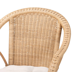 Baxton Studio bali Reinu Handcrafted Natural Rattan Dining Chair with Plush Cushion for Bohemian Elegance DC829-Reinu-Light Honey Rattan-CC