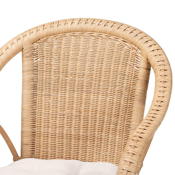 Baxton Studio bali Reinu Handcrafted Natural Rattan Dining Chair with Plush Cushion for Bohemian Elegance DC829-Reinu-Light Honey Rattan-CC