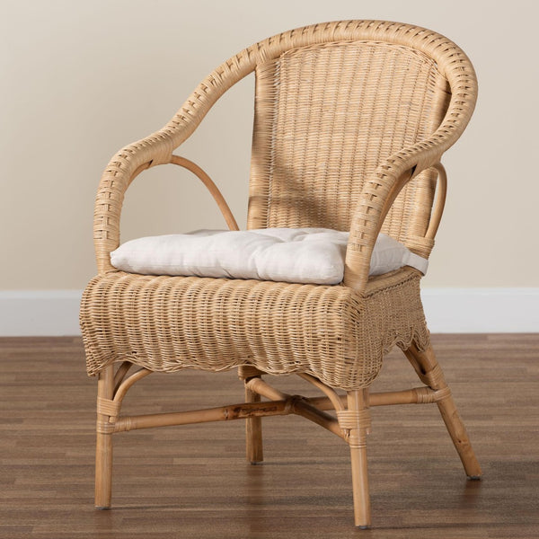 Baxton Studio bali Reinu Handcrafted Natural Rattan Dining Chair with Plush Cushion for Bohemian Elegance DC829-Reinu-Light Honey Rattan-CC