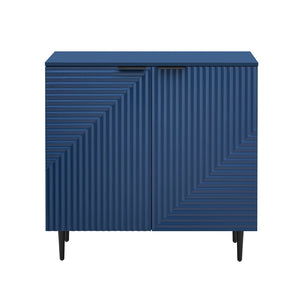 English Elm Mirod Geometric Relief Mdf Cabinet Set Lacquered Finish Metal Legs Modern Living Room Navy Blue N760S0000034M