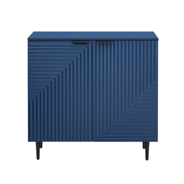 English Elm Mirod Geometric Relief Mdf Cabinet Set Lacquered Finish Metal Legs Modern Living Room Navy Blue N760S0000034M