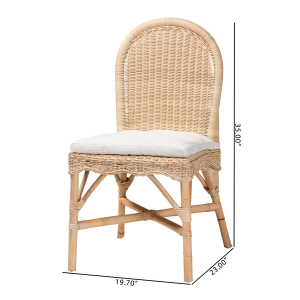 Baxton Studio bali Bilu Bohemian Rattan Dining Chair – Handcrafted Comfort with Plush Cushion & Unique Design DC829B-Bilu-Light Honey Rattan-DC