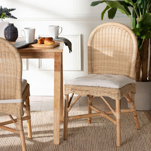 Baxton Studio bali Bilu Bohemian Rattan Dining Chair – Handcrafted Comfort with Plush Cushion & Unique Design DC829B-Bilu-Light Honey Rattan-DC