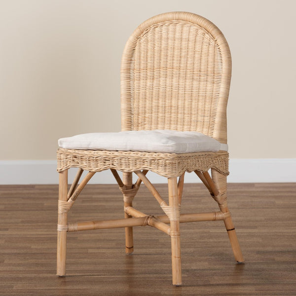 Baxton Studio bali Bilu Bohemian Rattan Dining Chair – Handcrafted Comfort with Plush Cushion & Unique Design DC829B-Bilu-Light Honey Rattan-DC