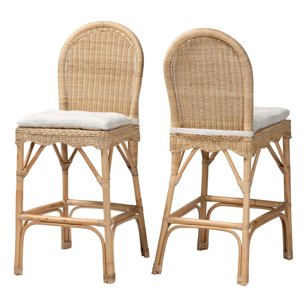 Baxton Studio bali Bali Artisan-Crafted Bilu Bohemian Rattan Bar Stool Set with Cushions - Comfort and Style Combined DC829-BS-Bilu-Light Honey Rattan-Bar Stool