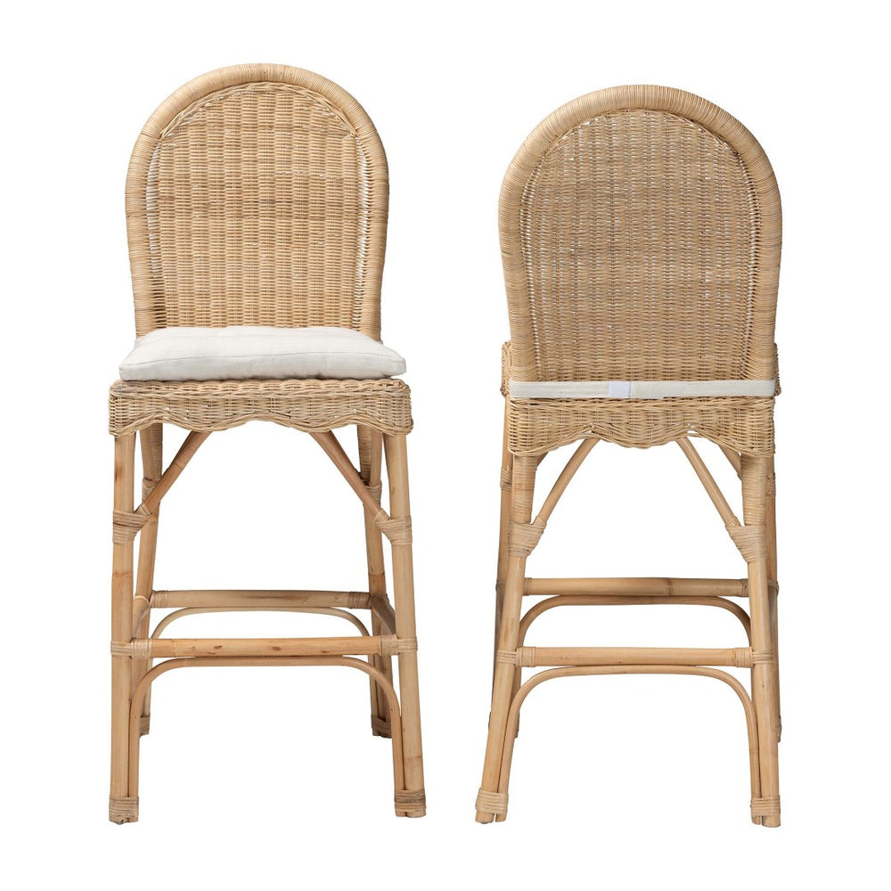 Baxton Studio bali Bali Artisan-Crafted Bilu Bohemian Rattan Bar Stool Set with Cushions - Comfort and Style Combined DC829-BS-Bilu-Light Honey Rattan-Bar Stool