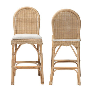Baxton Studio bali Bali Artisan-Crafted Bilu Bohemian Rattan Bar Stool Set with Cushions - Comfort and Style Combined DC829-BS-Bilu-Light Honey Rattan-Bar Stool