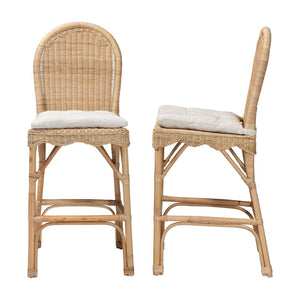 Baxton Studio bali Bali Artisan-Crafted Bilu Bohemian Rattan Bar Stool Set with Cushions - Comfort and Style Combined DC829-BS-Bilu-Light Honey Rattan-Bar Stool