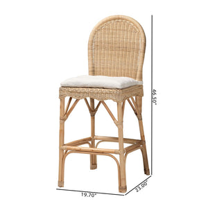 Baxton Studio bali Bali Artisan-Crafted Bilu Bohemian Rattan Bar Stool Set with Cushions - Comfort and Style Combined DC829-BS-Bilu-Light Honey Rattan-Bar Stool