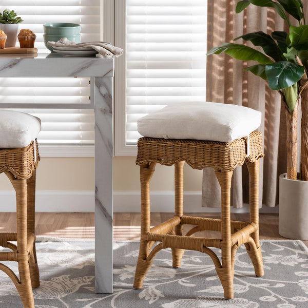 Baxton Studio bali Muy Bohemian Scallop Rattan Counter Stool - Handcrafted Comfort for Coastal & Rustic Spaces DC0899-A-Muy-Honey Rattan-Counter Stool