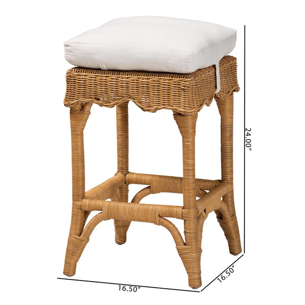 Baxton Studio bali Muy Bohemian Scallop Rattan Counter Stool - Handcrafted Comfort for Coastal & Rustic Spaces DC0899-A-Muy-Honey Rattan-Counter Stool