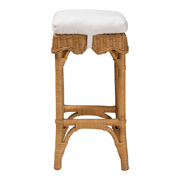 Baxton Studio bali Muy Bohemian Scallop Honey Rattan Bar Stool - Handcrafted Comfort for Your Kitchen or Patio DC0899-B-Muy-Honey Rattan-Bar Stool