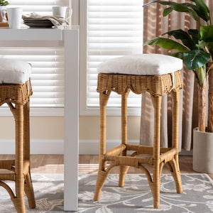 Baxton Studio bali Muy Bohemian Scallop Honey Rattan Bar Stool - Handcrafted Comfort for Your Kitchen or Patio DC0899-B-Muy-Honey Rattan-Bar Stool