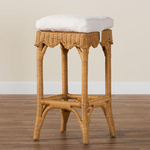 Baxton Studio bali Muy Bohemian Scallop Honey Rattan Bar Stool - Handcrafted Comfort for Your Kitchen or Patio DC0899-B-Muy-Honey Rattan-Bar Stool