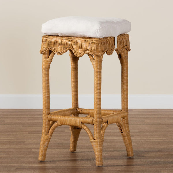 Baxton Studio bali Muy Bohemian Scallop Honey Rattan Bar Stool - Handcrafted Comfort for Your Kitchen or Patio DC0899-B-Muy-Honey Rattan-Bar Stool