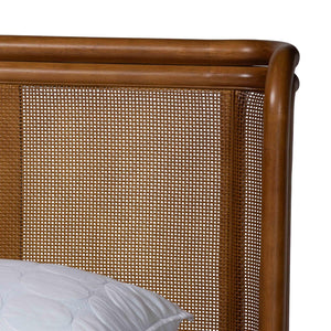 Baxton Studio Baxton Studio Harrell Queen Bed - Luxurious Grey Velvet & Woven Rattan, Mid-Century Modern Design BBT61161-Light Grey/Walnut-Queen
