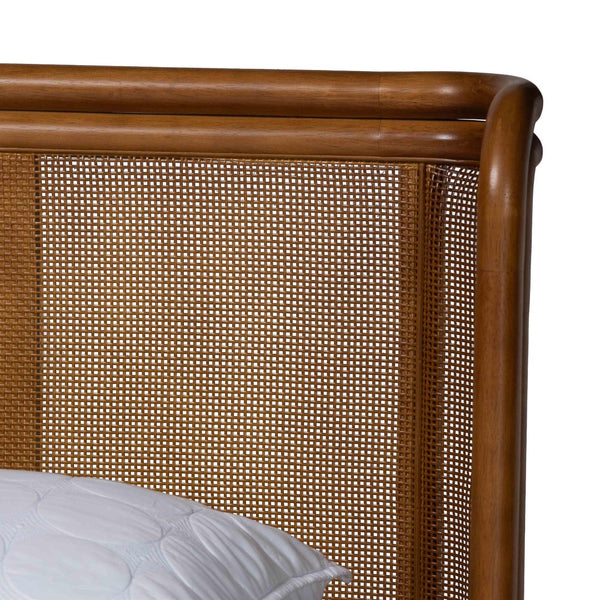 Baxton Studio Baxton Studio Harrell Queen Bed - Luxurious Grey Velvet & Woven Rattan, Mid-Century Modern Design BBT61161-Light Grey/Walnut-Queen