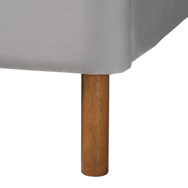 Baxton Studio Baxton Studio Harrell Queen Bed - Luxurious Grey Velvet & Woven Rattan, Mid-Century Modern Design BBT61161-Light Grey/Walnut-Queen