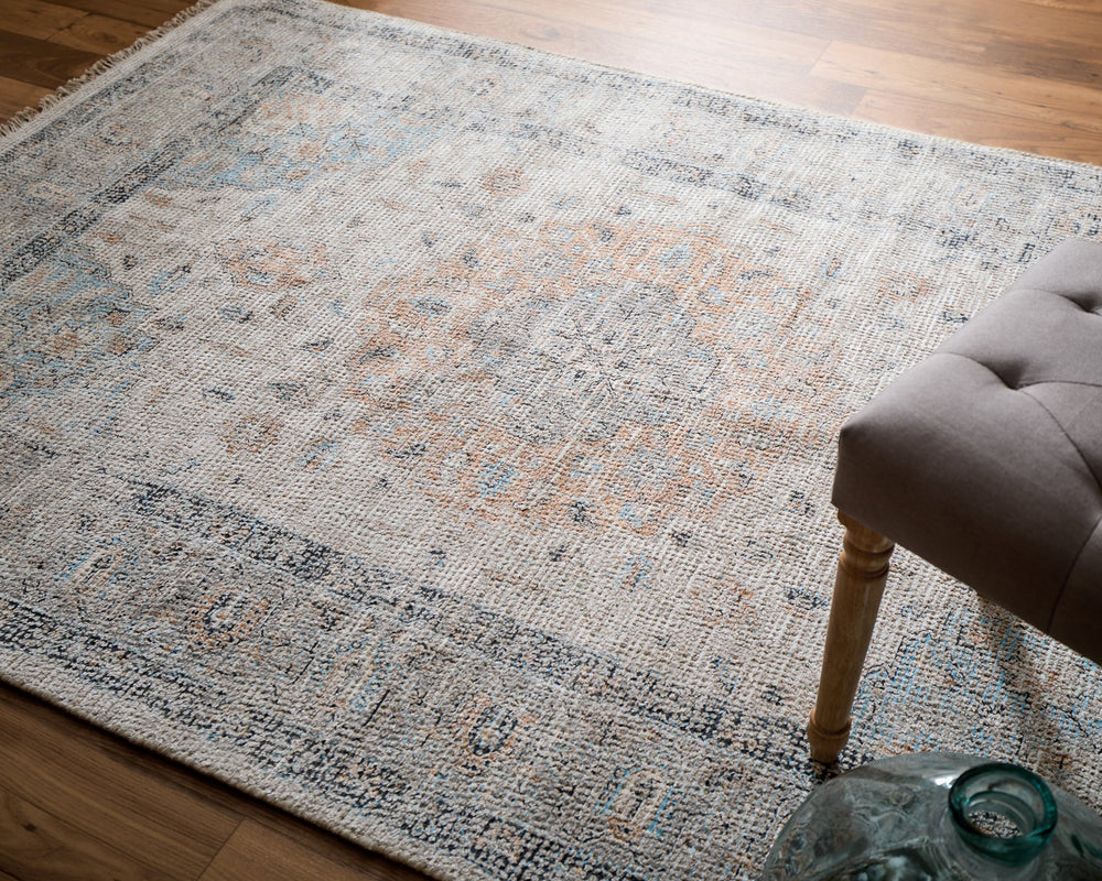 Feizy Rugs Caldwell Handwoven Wool And Viscose Area Rug - Elegant Medallion Design For Stylish Home Decor Ivory,Blue,Orange Wool,Viscose 8798980fivybluc50