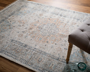 Feizy Rugs Caldwell Handwoven Wool And Viscose Area Rug - Elegant Medallion Design For Stylish Home Decor Ivory,Blue,Orange Wool,Viscose 8798980fivybluc50