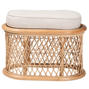 Baxton Studio bali Ladonna Bohemian Rattan Ottoman – Handcrafted Footstool with Removable Cushion for Versatile Use WS072-Natural Rattan-Stool