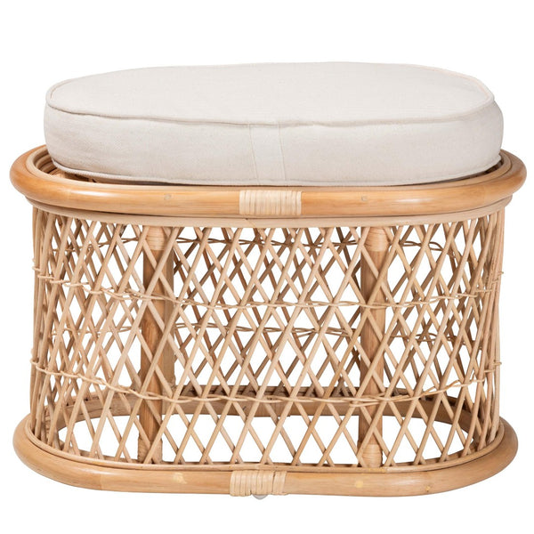 Baxton Studio bali Ladonna Bohemian Rattan Ottoman – Handcrafted Footstool with Removable Cushion for Versatile Use WS072-Natural Rattan-Stool