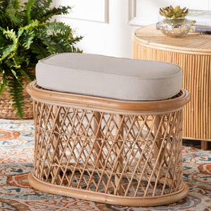 Baxton Studio bali Ladonna Bohemian Rattan Ottoman – Handcrafted Footstool with Removable Cushion for Versatile Use WS072-Natural Rattan-Stool