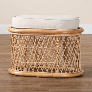 Baxton Studio bali Ladonna Bohemian Rattan Ottoman – Handcrafted Footstool with Removable Cushion for Versatile Use WS072-Natural Rattan-Stool
