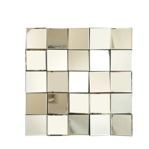 English Elm 24'' Plash Mirror Silver 3D Square Splicing PU Decorative Wall Mirror Lightweight Durable Art Decor W2615P346501