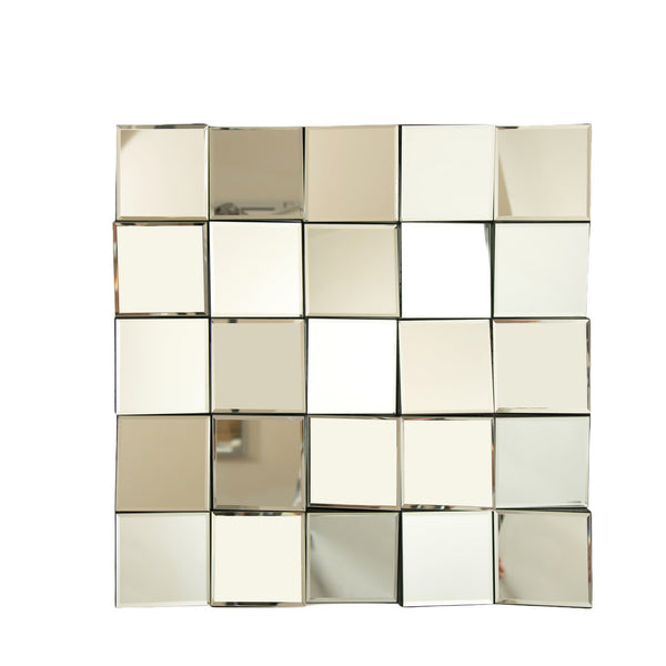 English Elm 24'' Plash Mirror Silver 3D Square Splicing PU Decorative Wall Mirror Lightweight Durable Art Decor W2615P346501