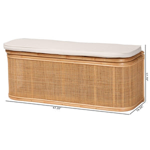 Baxton Studio bali Ishana Bohemian Rattan Storage Bench with Removable Cushion - Stylish & Practical Home Storage Solution WS075/Open Square-Natural Rattan-Bench