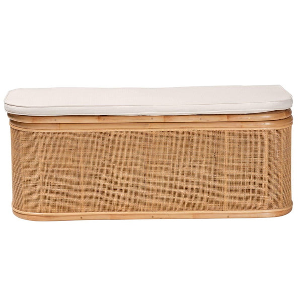 Baxton Studio bali Ishana Bohemian Rattan Storage Bench with Removable Cushion - Stylish & Practical Home Storage Solution WS075/Open Square-Natural Rattan-Bench