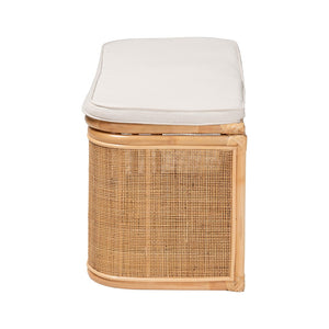 Baxton Studio bali Ishana Bohemian Rattan Storage Bench with Removable Cushion - Stylish & Practical Home Storage Solution WS075/Open Square-Natural Rattan-Bench