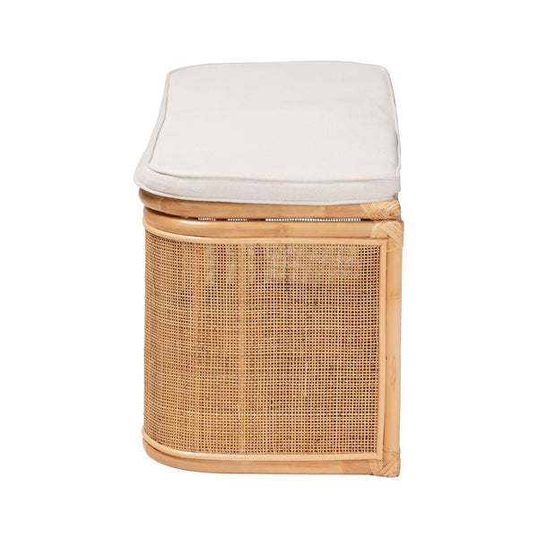 Baxton Studio bali Ishana Bohemian Rattan Storage Bench with Removable Cushion - Stylish & Practical Home Storage Solution WS075/Open Square-Natural Rattan-Bench