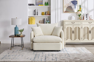 English Elm 360° 360 Swivel Oversized Chenille Armchair with Pocket Spring Seat and Three Throw Pillows Beige W1361S00074