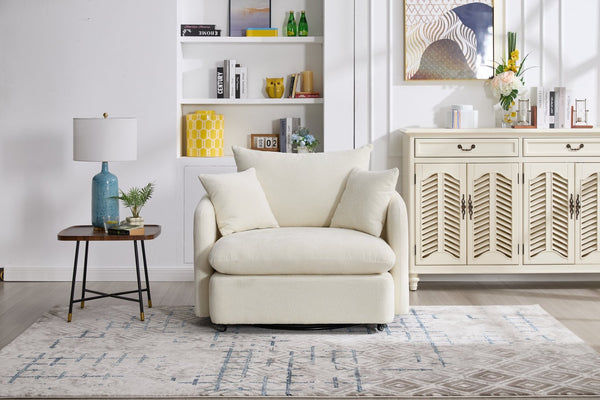 English Elm 360° 360 Swivel Oversized Chenille Armchair with Pocket Spring Seat and Three Throw Pillows Beige W1361S00074