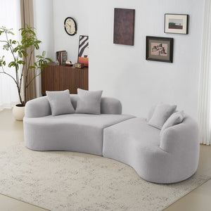 English Elm Curved Four-Seater Teddy Velvet Sofa with Full-Compression Sponge and Spring Support, No-Assembly, Compact Grey W3612S00002