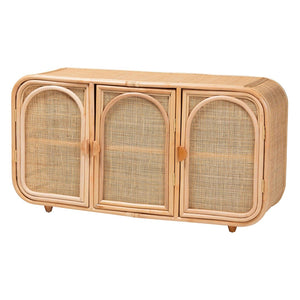 Baxton Studio bali Evania Bohemian Natural Rattan 3-Door Storage Cabinet - Handcrafted, Chic & Versatile Storage Solution WS061-B-Natural Rattan-Cabinet
