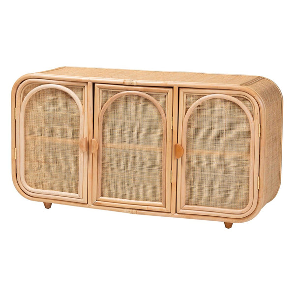 Baxton Studio bali Evania Bohemian Natural Rattan 3-Door Storage Cabinet - Handcrafted, Chic & Versatile Storage Solution WS061-B-Natural Rattan-Cabinet