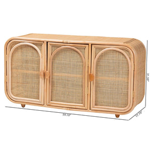 Baxton Studio bali Evania Bohemian Natural Rattan 3-Door Storage Cabinet - Handcrafted, Chic & Versatile Storage Solution WS061-B-Natural Rattan-Cabinet