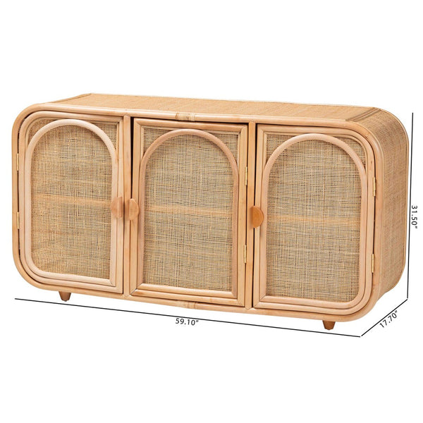 Baxton Studio bali Evania Bohemian Natural Rattan 3-Door Storage Cabinet - Handcrafted, Chic & Versatile Storage Solution WS061-B-Natural Rattan-Cabinet
