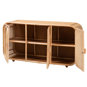 Baxton Studio bali Evania Bohemian Natural Rattan 3-Door Storage Cabinet - Handcrafted, Chic & Versatile Storage Solution WS061-B-Natural Rattan-Cabinet
